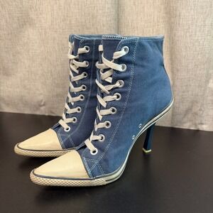 Anne Michelle Nowell Stiletto Laceup Sneaker Heels Women's 7.5 Blue White VTG